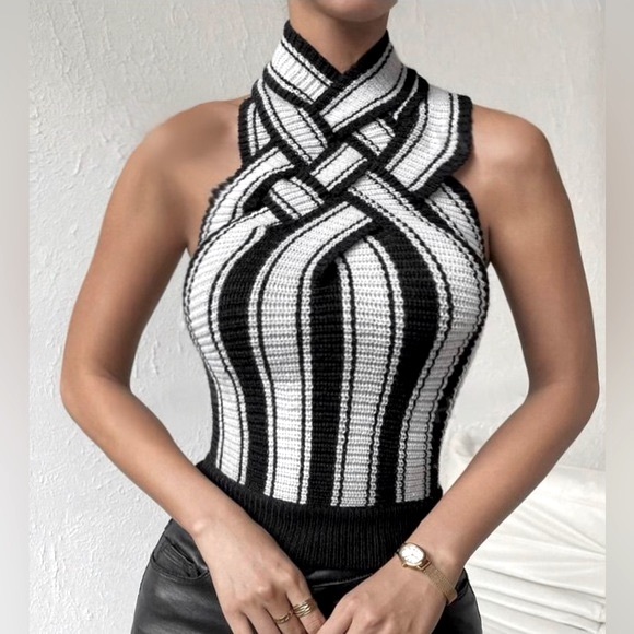 Nwt, Lavishly Paris Criss Cross Knit Sleeveless Top. - Picture 9 of 16